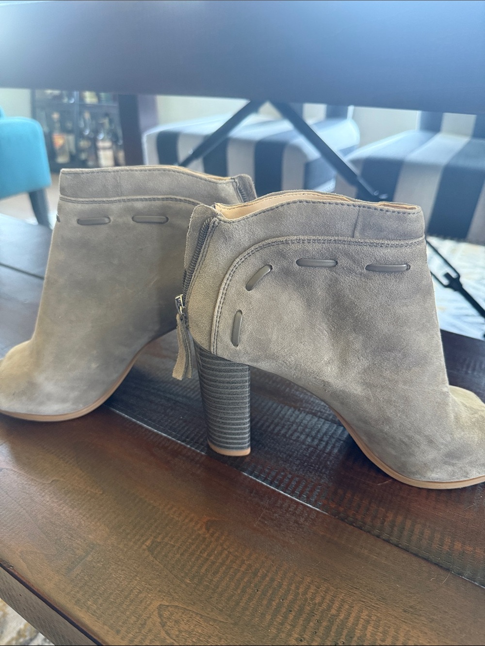 Nine West Taupe Suede Peep-Toe Block Heel Booties